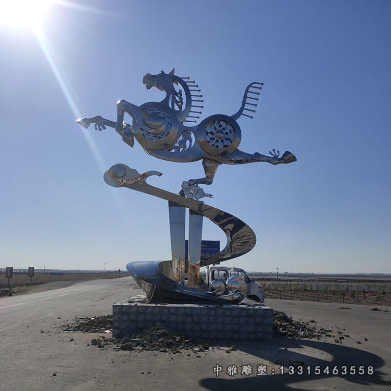 不锈钢大型马踏飞燕景观雕塑 (2)