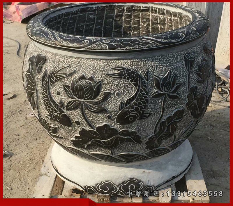 鲤鱼荷花石浮雕雕塑，庭院景观雕塑