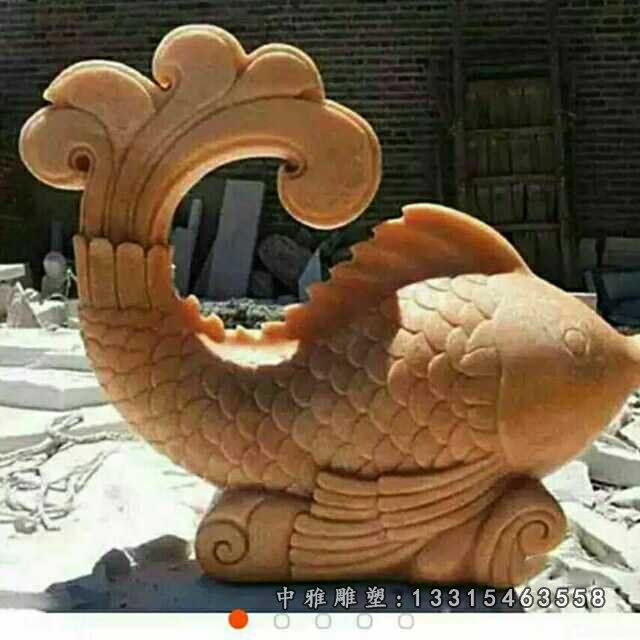 晚霞红金鱼 石雕动物动物雕塑 (3)