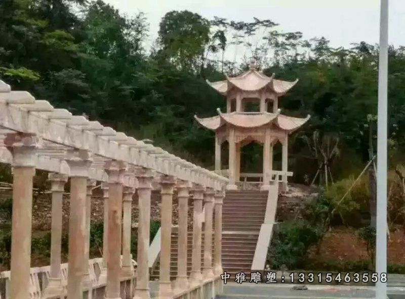 石雕亭子，晚霞红长廊石雕