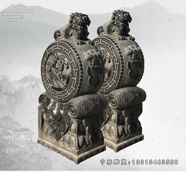 仿古石门墩，寺庙门口抱鼓石