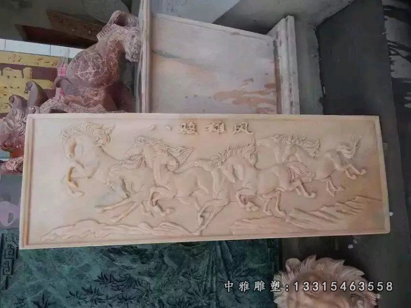 石浮雕，八骏图石浮雕