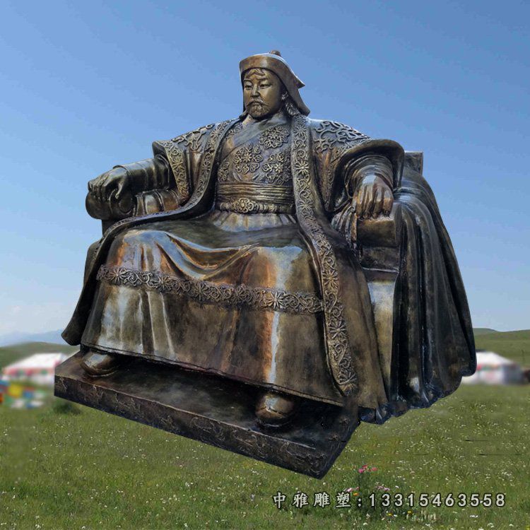 成吉思汗坐像雕塑，玻璃钢仿铜雕塑 (1)
