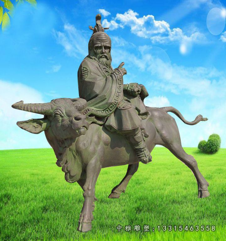 老子骑牛西行雕塑，广场景观铜雕 (6)