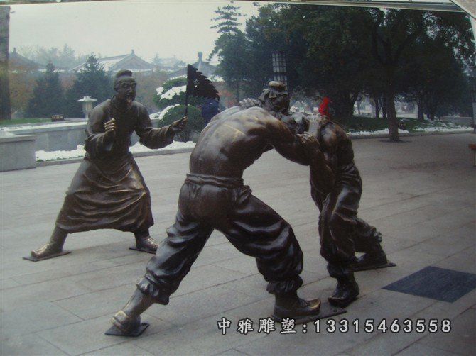 古人摔跤铜雕，广场小品铜雕