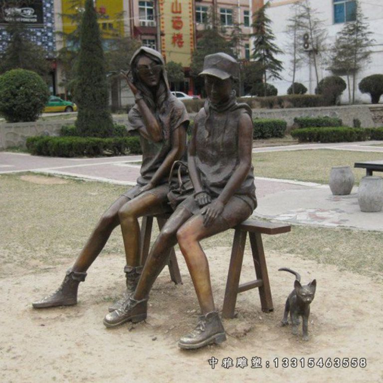 闺蜜铜雕，公园人物铜雕