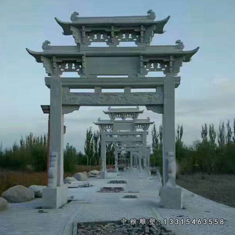 单门石牌坊，公园牌坊石雕