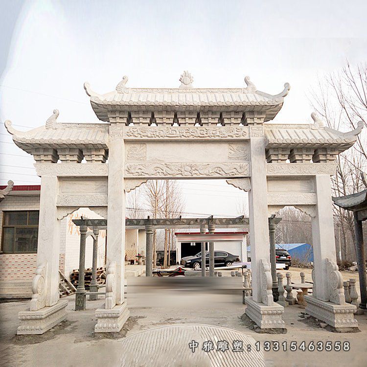 村庄石牌坊，大理石三门牌坊