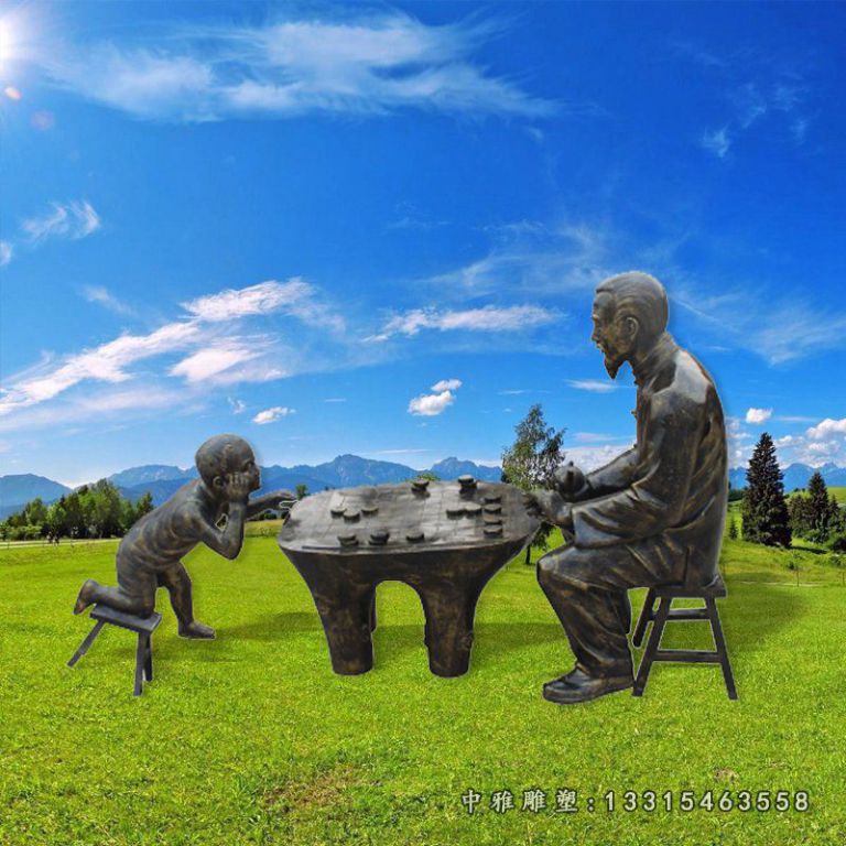 下棋民俗小品人物铜雕