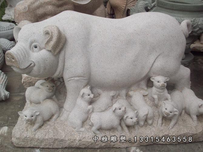 石头猪雕塑，石雕猪 (1)