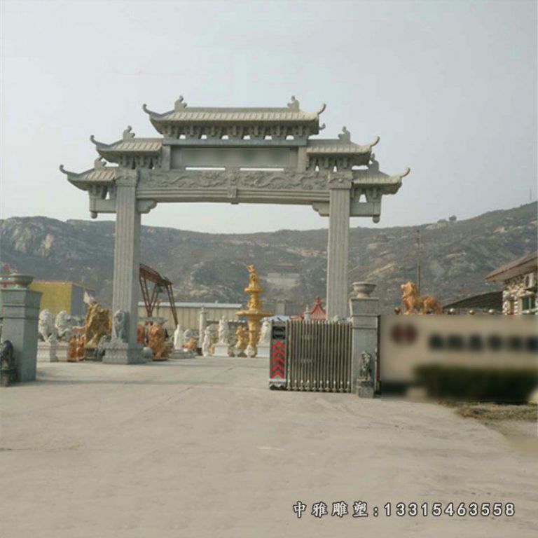 仿古村口牌坊石雕 道路单门牌坊石雕 (1)