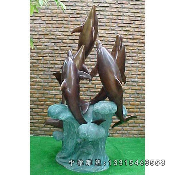 海豚铜雕，海豚嬉戏铜雕