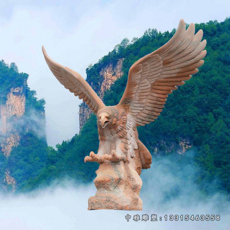 雄鹰石雕，晚霞红石雕老鹰