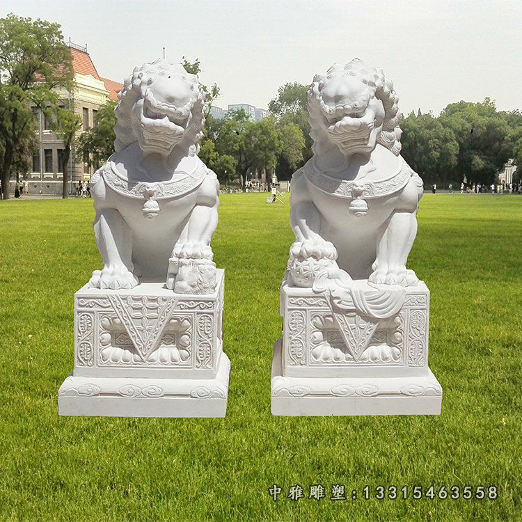 北京狮石雕，汉白玉看门狮 (4)