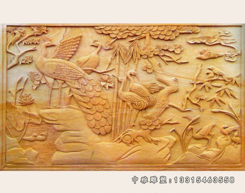 孔雀花草树木浮雕壁画大理石浮雕壁画 (2)