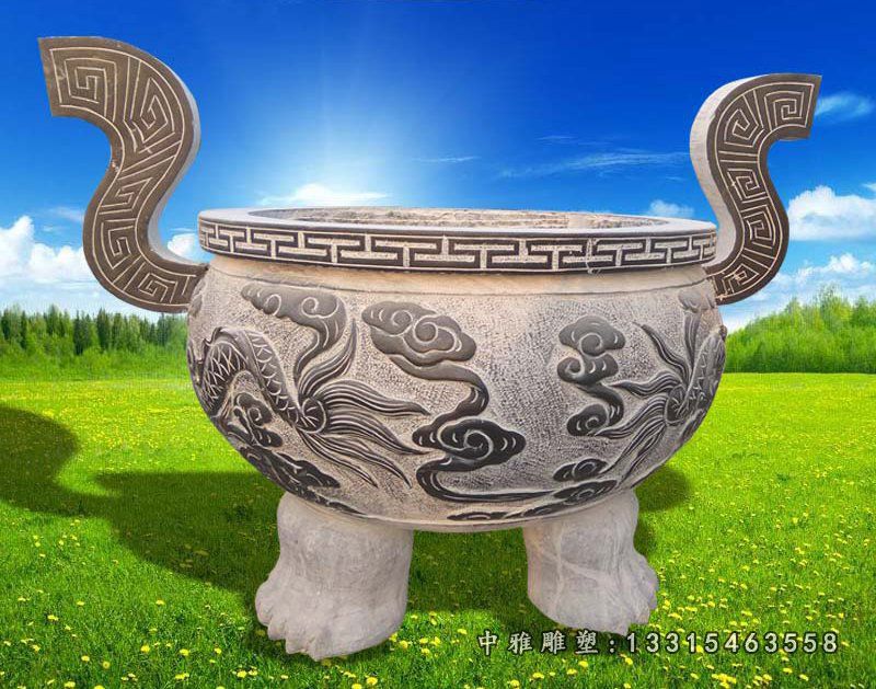大理历史龙凤香炉 石雕寺庙摆件