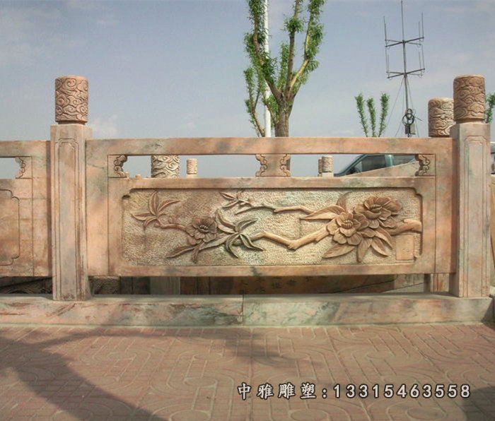 花朵石浮雕栏板，公园石雕栏板
