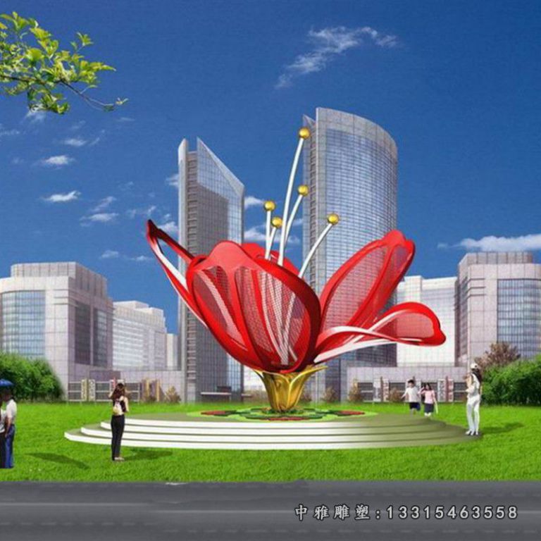 广场不锈钢抽象盛世花开雕塑