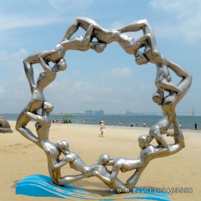 不锈钢人物雕塑，海边景观不锈钢雕塑