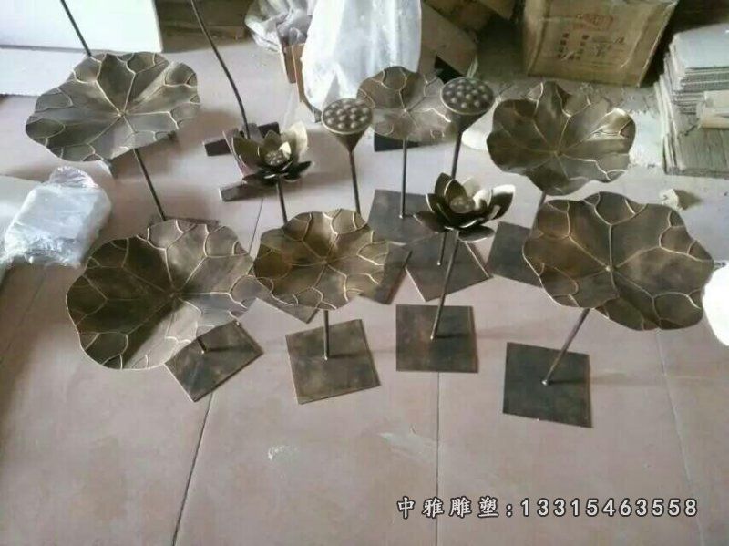 锻铜荷花雕塑，锻造荷花雕塑，锻造荷叶雕塑 (1)