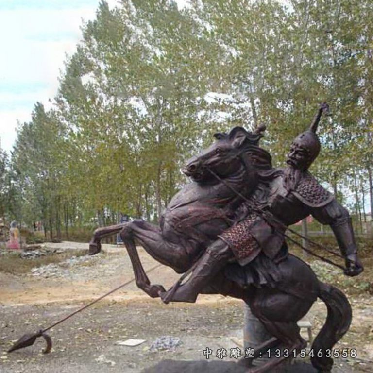 古代骑马人物铜雕，公园景观雕塑