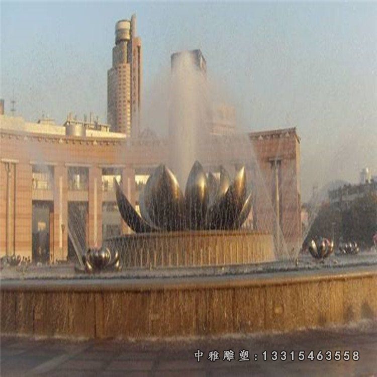 不锈钢水景莲花喷泉雕塑
