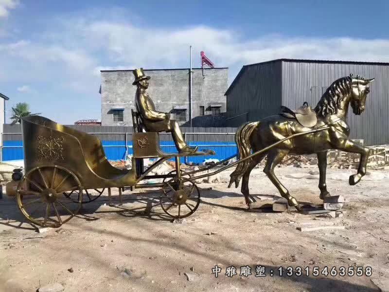 景区西方人物坐马车铜雕