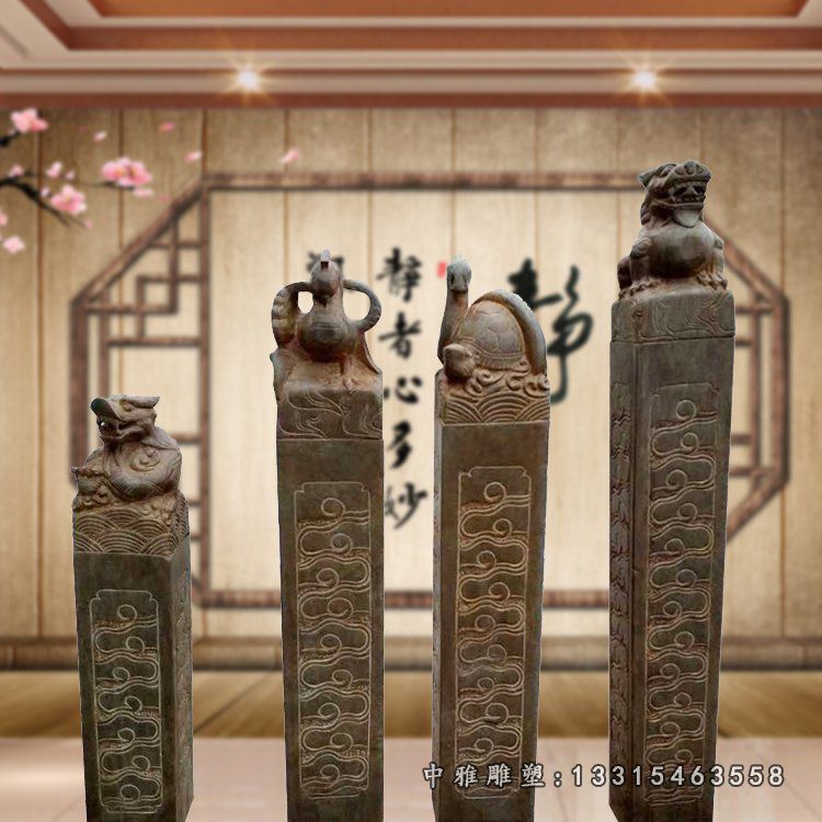 仿古四大神兽拴马柱，庭院拴马柱石雕 (2)