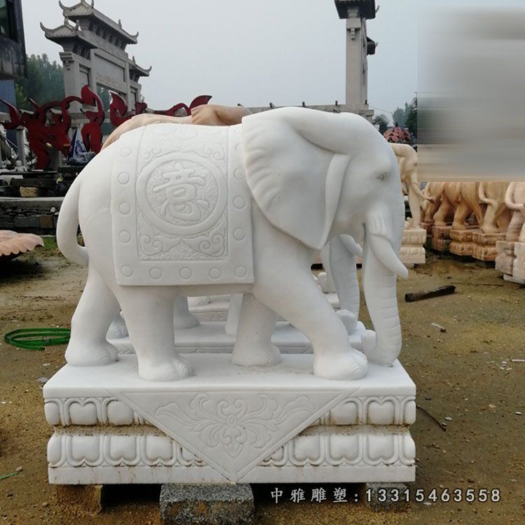 吉祥如意小象石雕，汉白玉石雕象 (4)