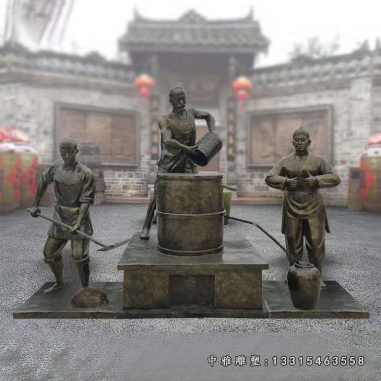 酿酒人物组合铜雕