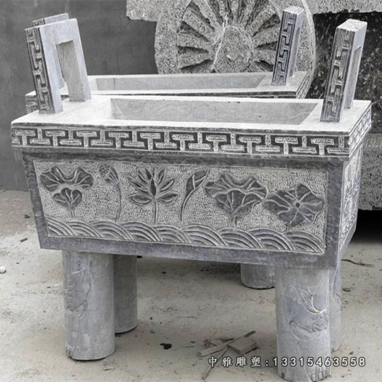 青石荷花香炉 石雕寺庙景观雕塑