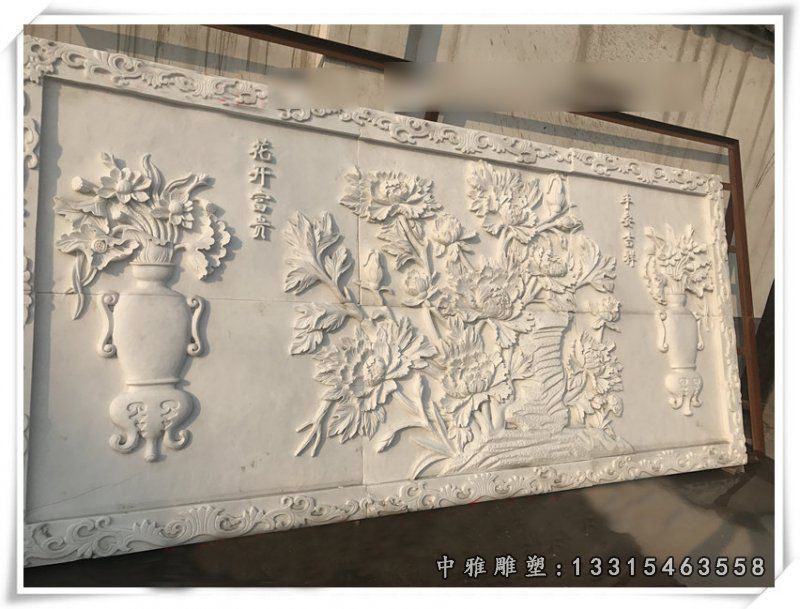 牡丹花石浮雕，壁画浮雕