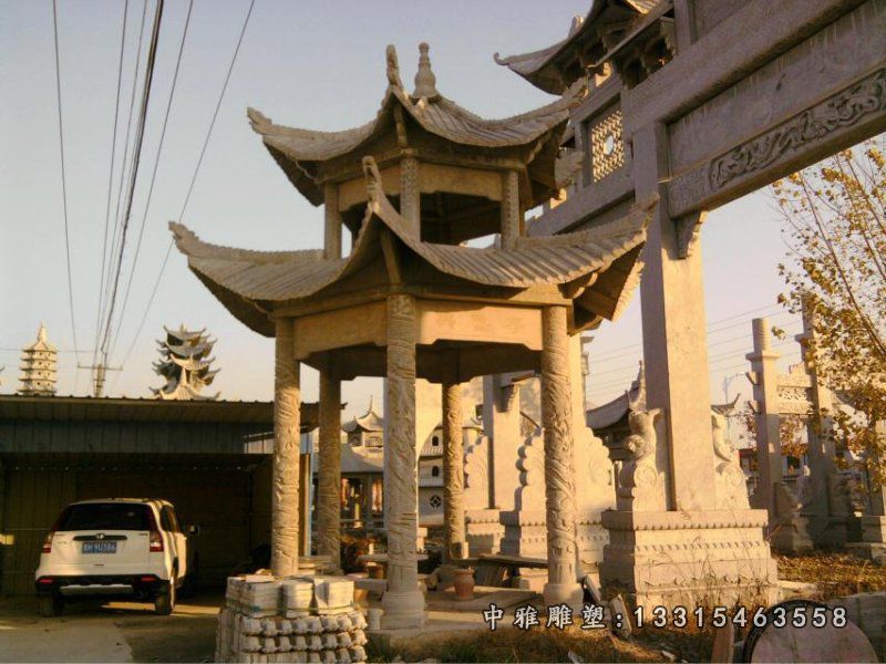 遵义市寺庙双层凉亭石雕