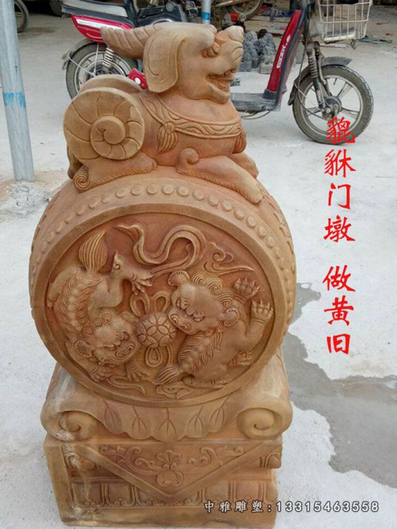 貔貅门墩石雕，仿古石门墩 (2)