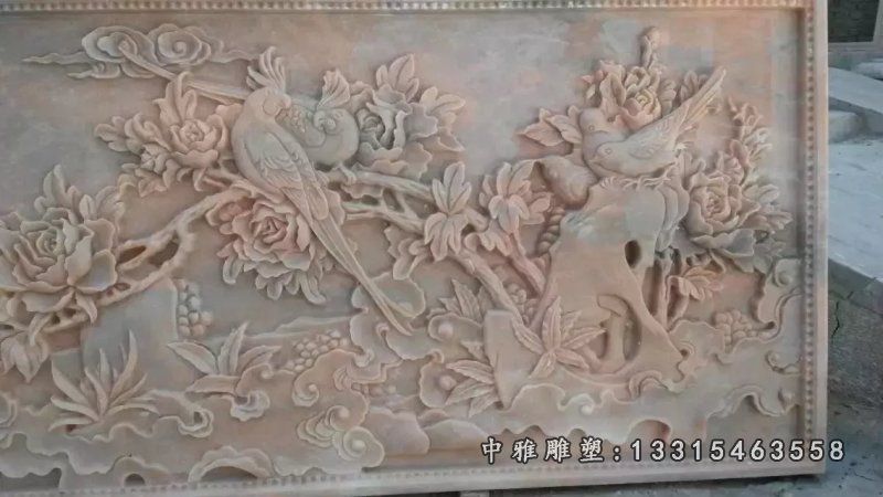 晚霞红石浮雕，花开富贵石浮雕 (2)