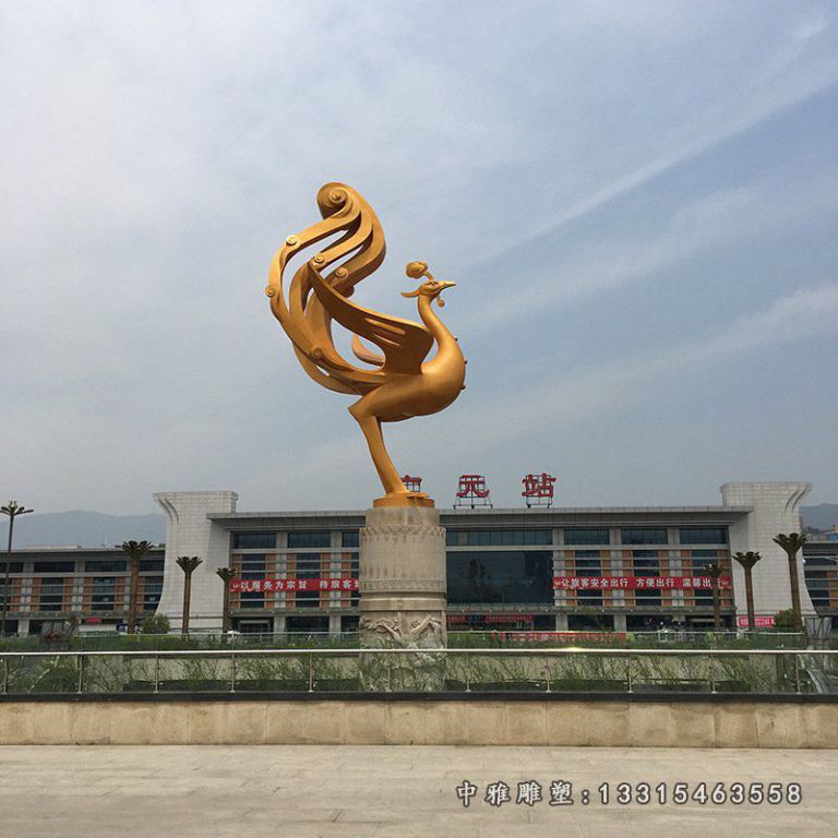 广场不锈钢抽象金凤凰雕塑