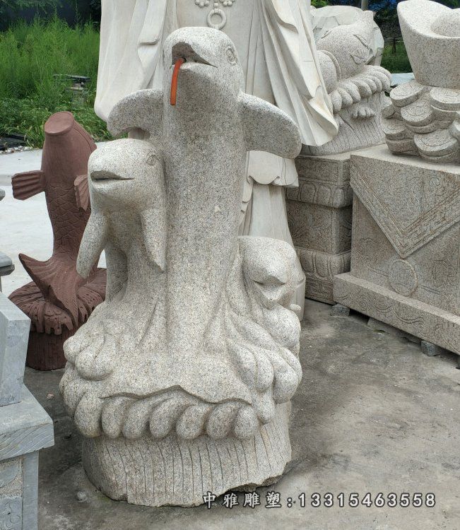 大理石鲸鱼 石雕公园动物摆件 (6)