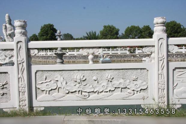 荷花浮雕栏板，公园石雕栏板 (2)