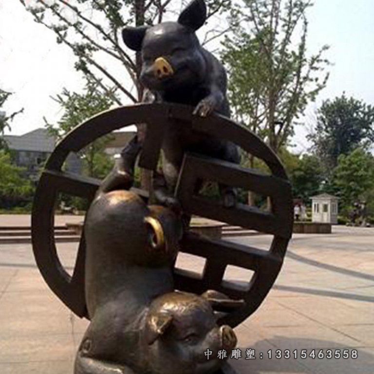 安顺市园林生肖动物猪铜雕