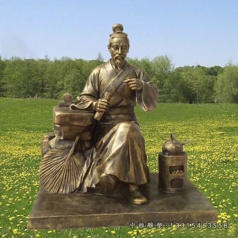 公园茶文化人物铜雕