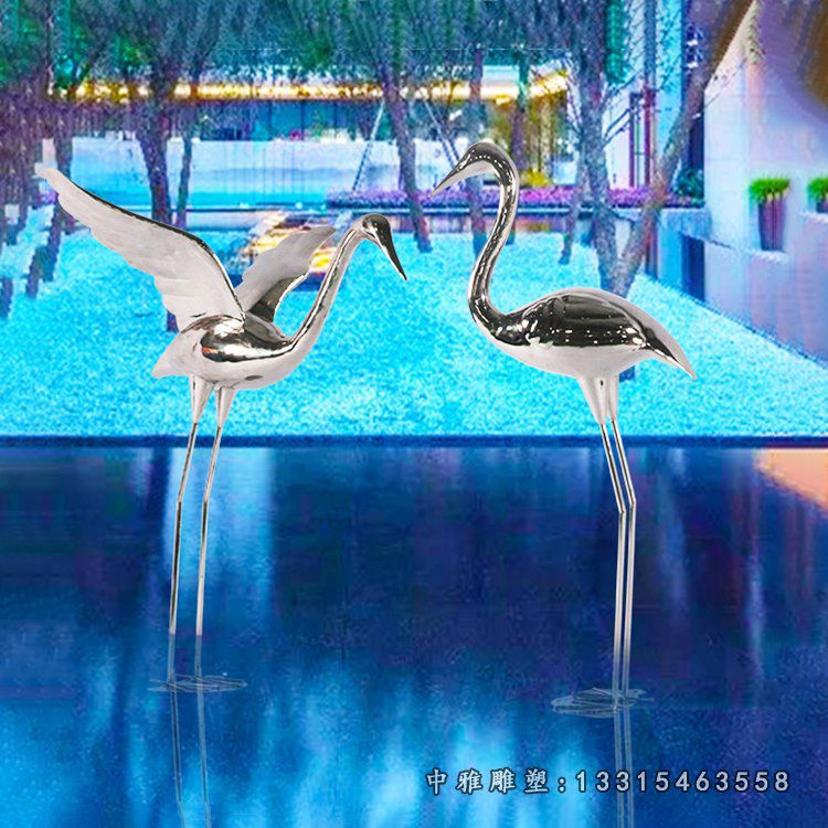 不锈钢镜面动物仙鹤雕塑