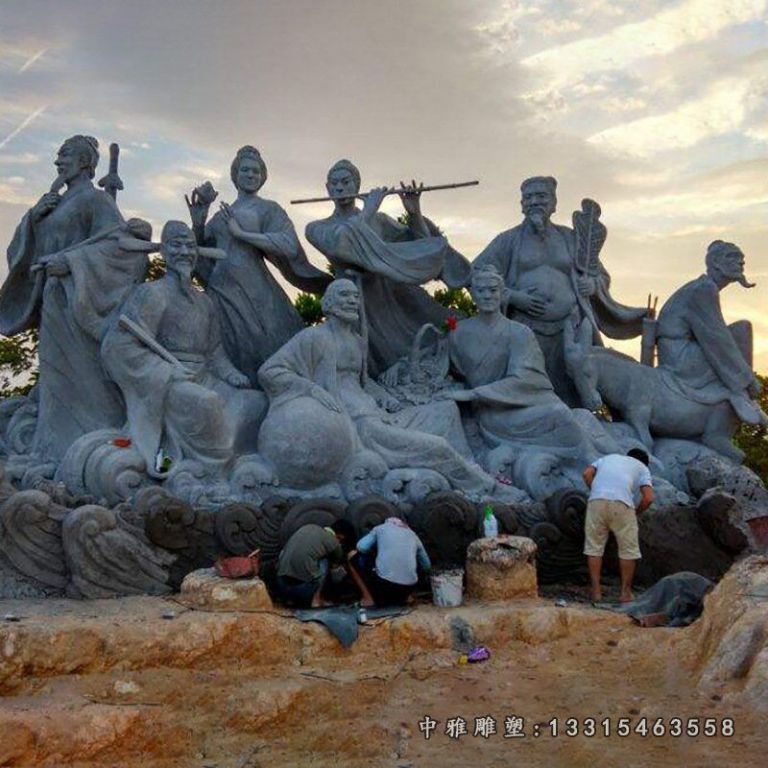 古代八仙过海人物石雕