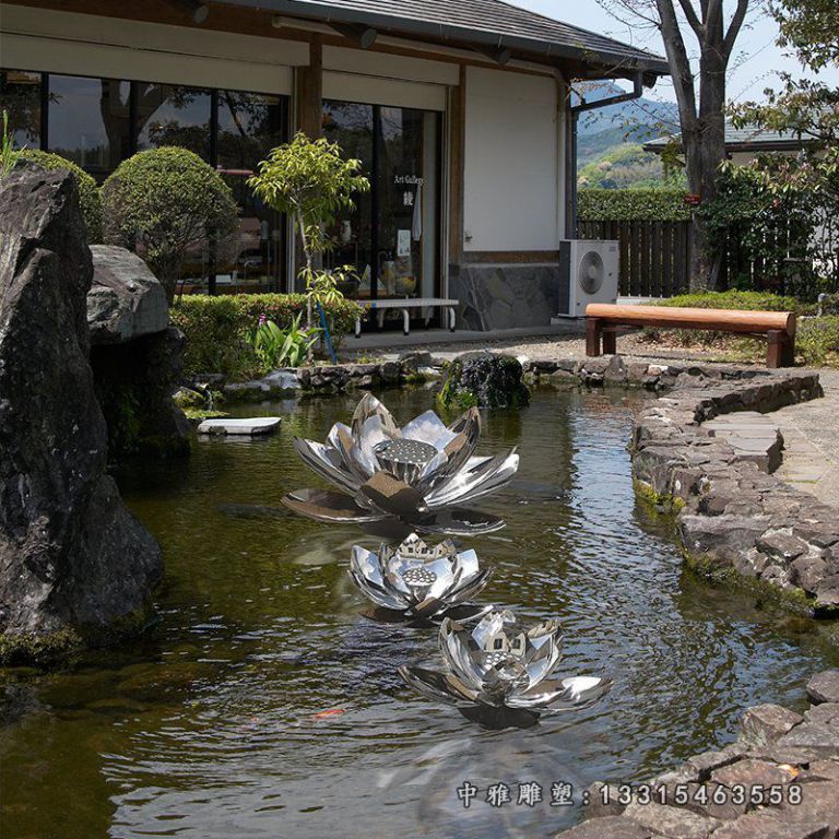 镜面不锈钢池塘荷花雕塑