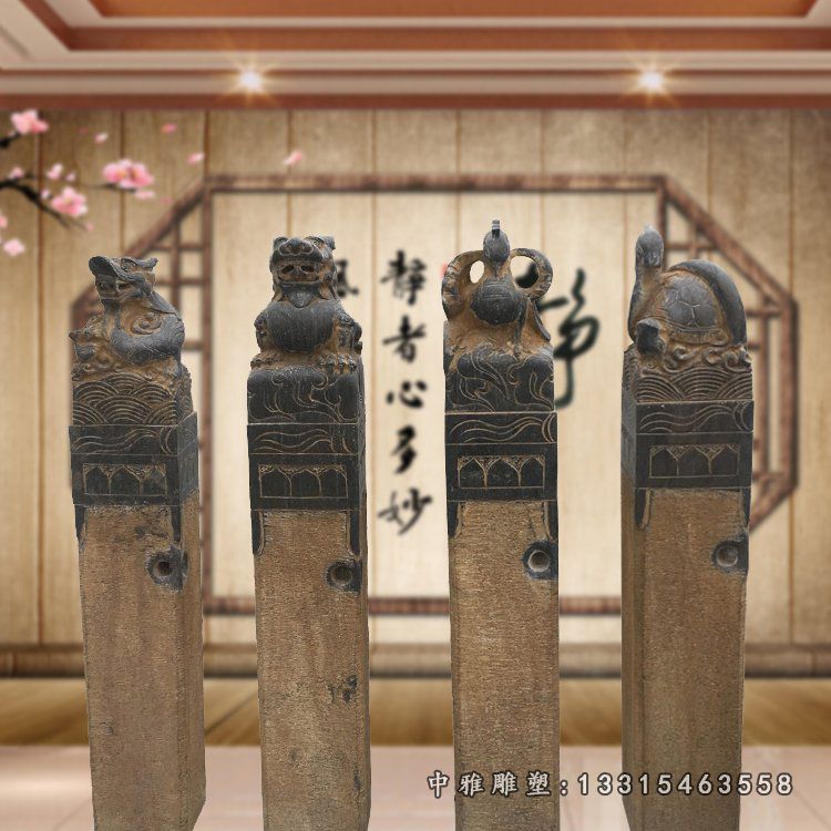 古代庭院拴马桩石雕