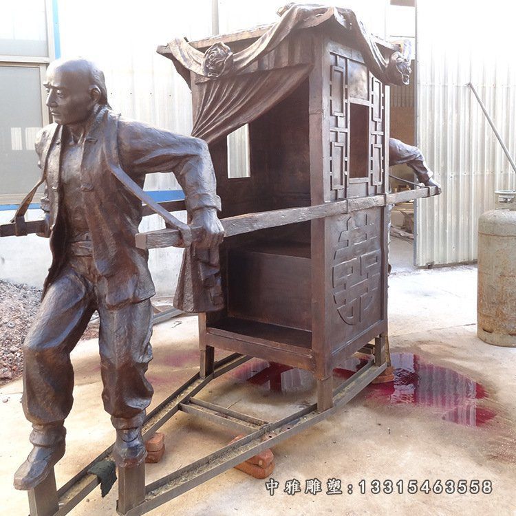古代人物抬轿子铜雕
