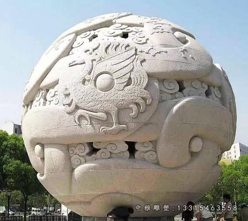 广场四大神兽镂空球石雕