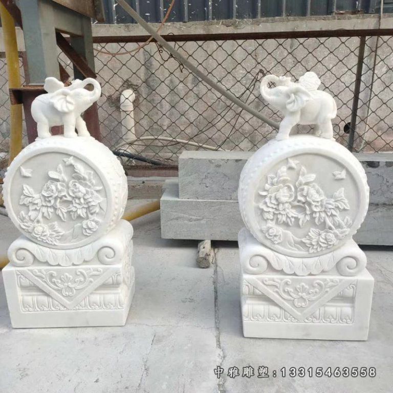 门口汉白玉小象门墩雕塑