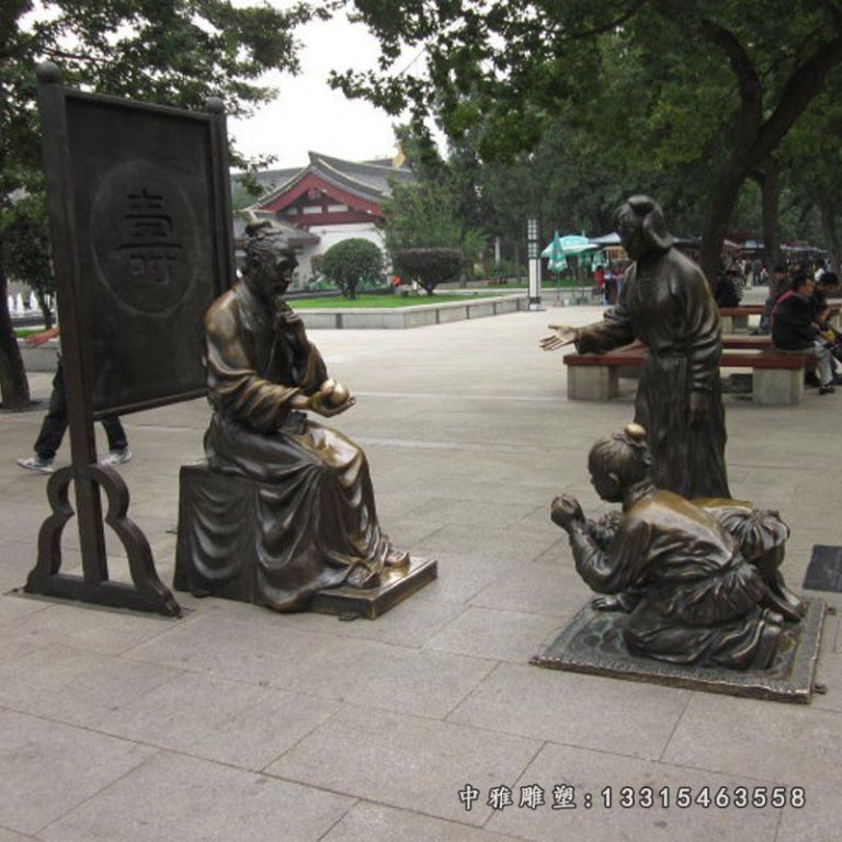 古代拜寿人物铜雕