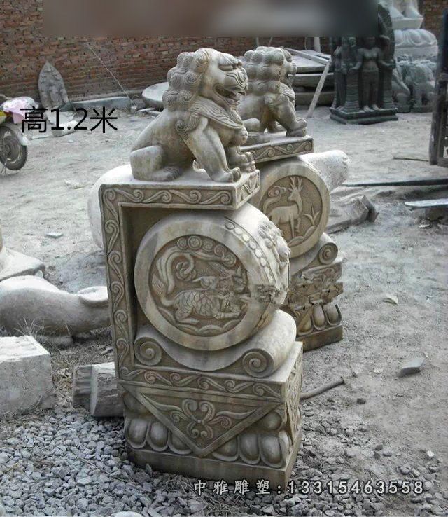 仿古狮子门墩雕塑