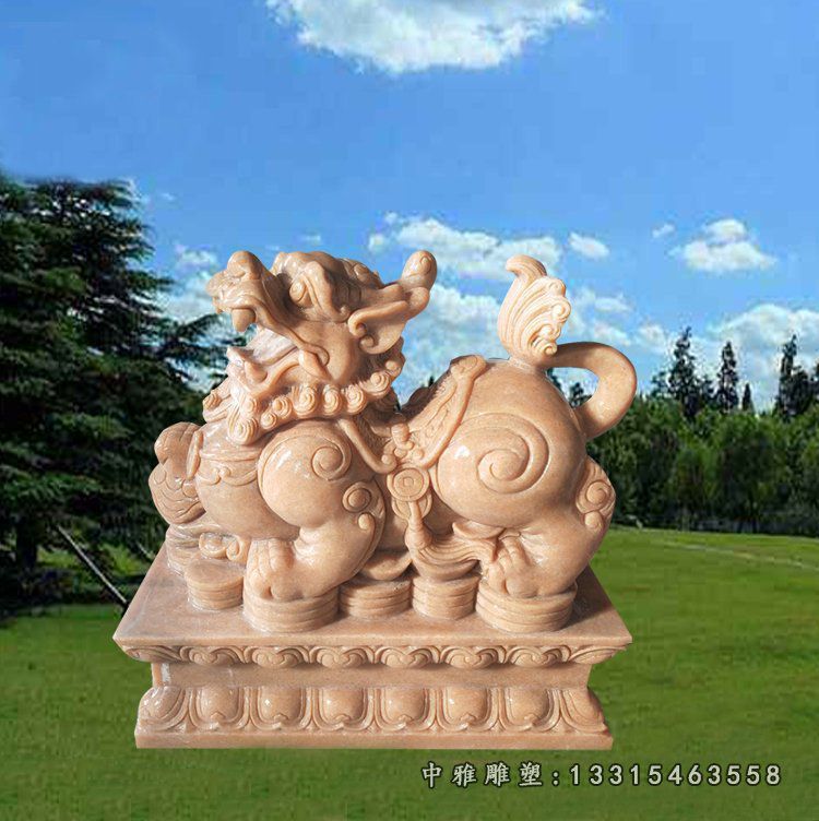 晚霞红神兽貔貅雕塑